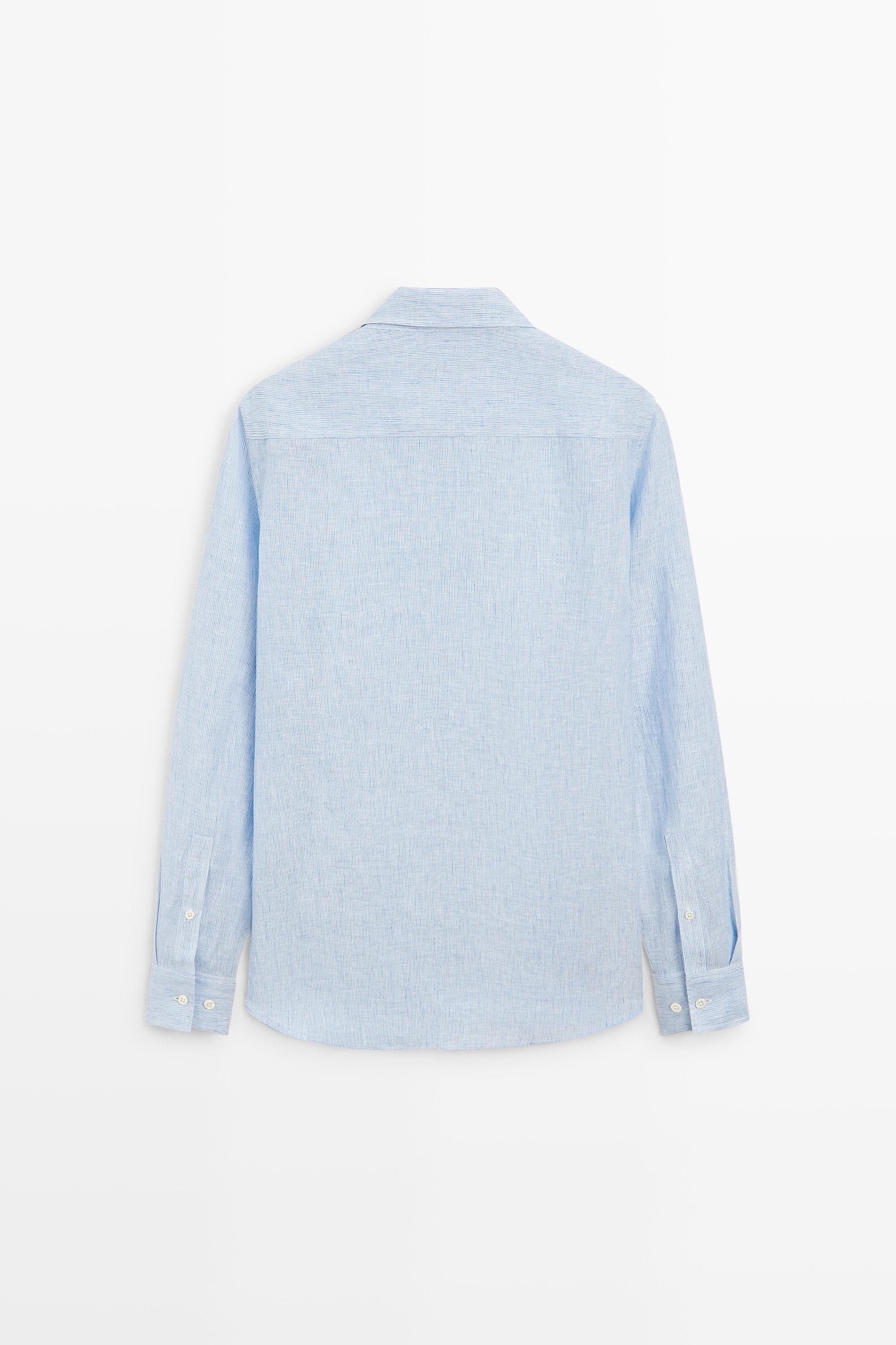 Regular fit pinstriped 100% linen shirt